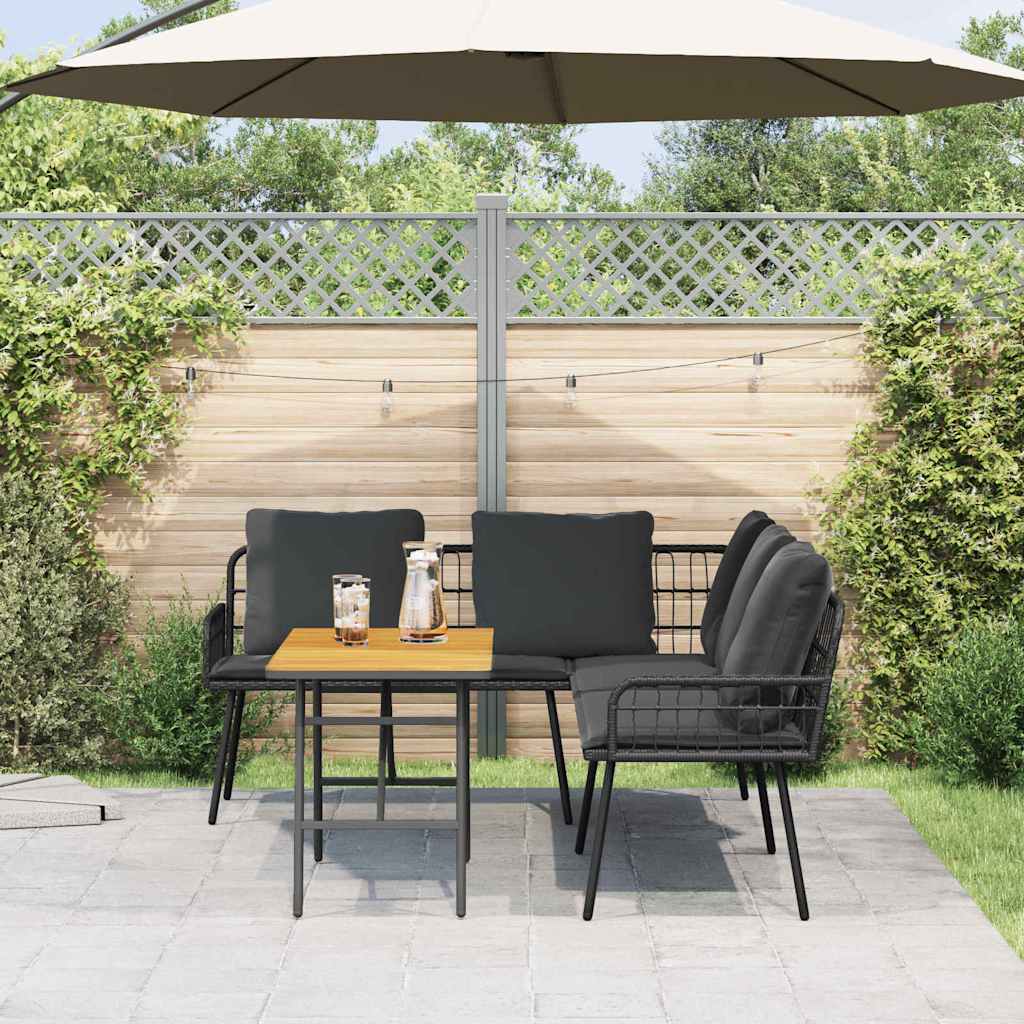 2-teilige Garten-Sofaset mit Kissen in Schwarz aus Poly Rattan